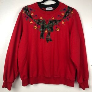 2/$30 Christmas crewneck plaid bow neck detail L